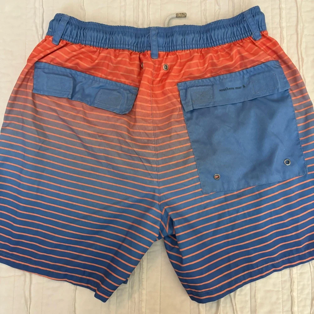 Southern Marsh Men’s XS Blue/Orange Striped Swim Trunks